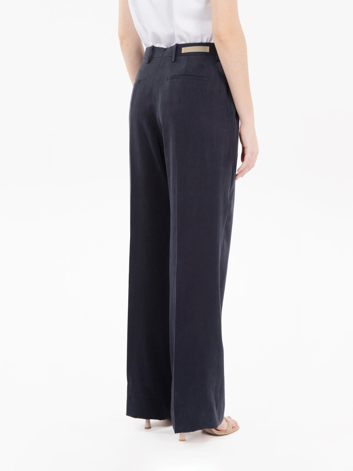 Pantalone a palazzo in tencel blu