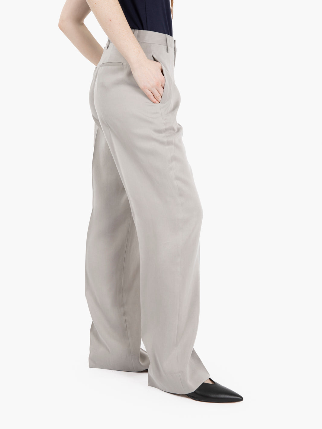Pantalone a palazzo in tencel grigio