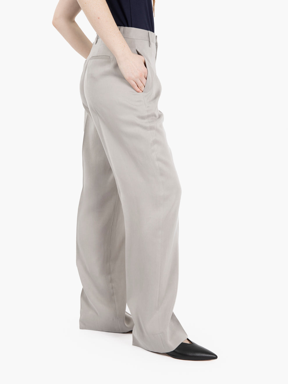 Pantalone a palazzo in tencel grigio
