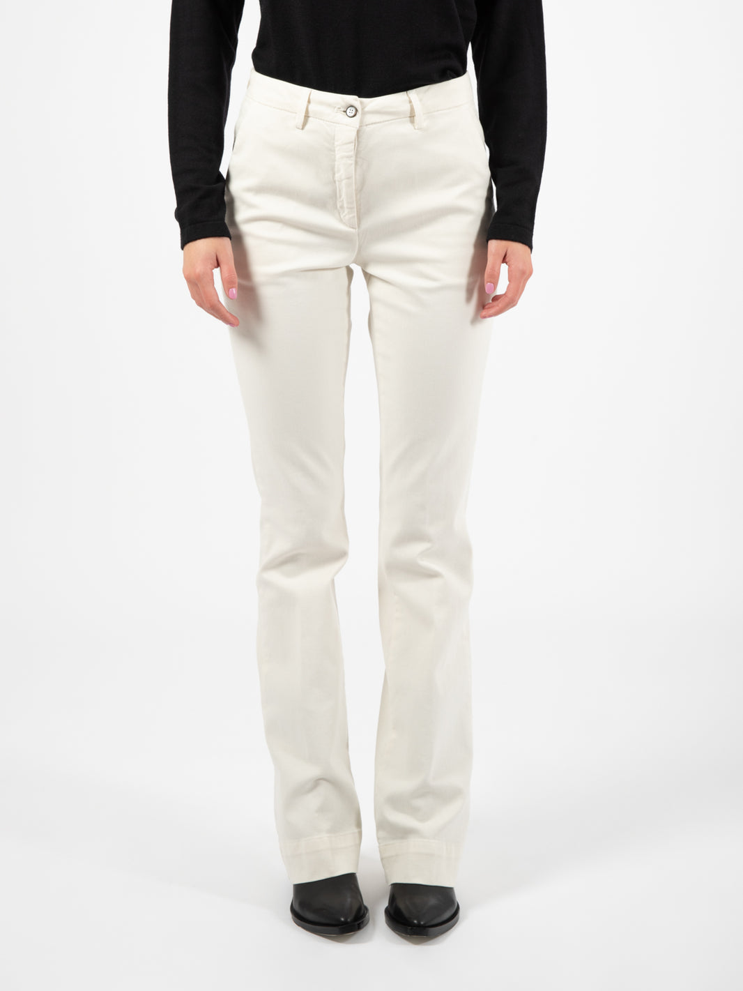 Light beige flared charlie trousers