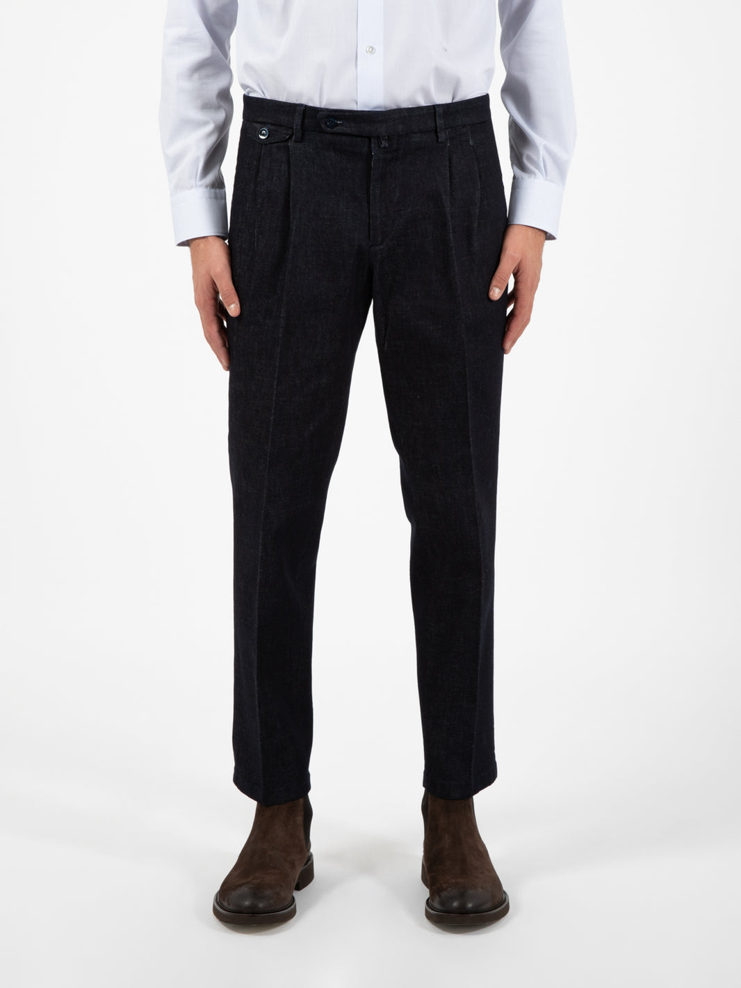 Pantalone doppia pinces denim blu