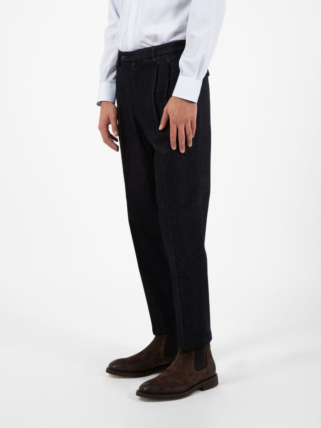 Pantalone doppia pinces denim blu