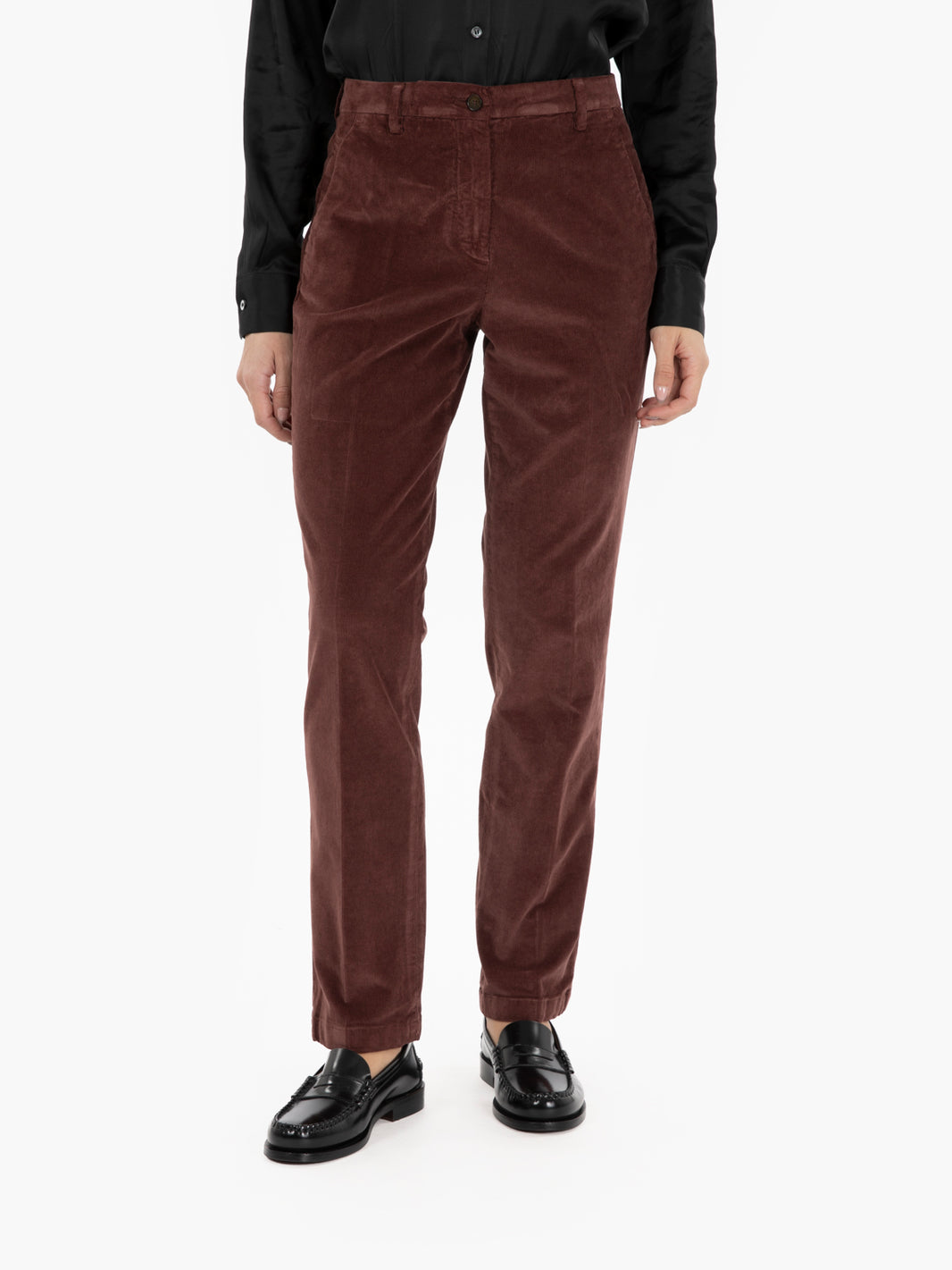Pantaloni a sigaretta in velluto arancio