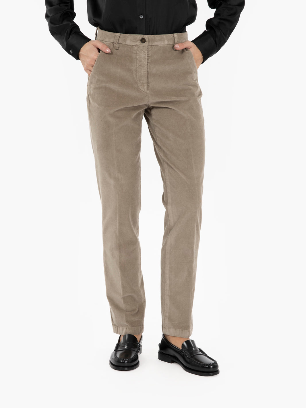 Pantaloni a sigaretta in velluto beige