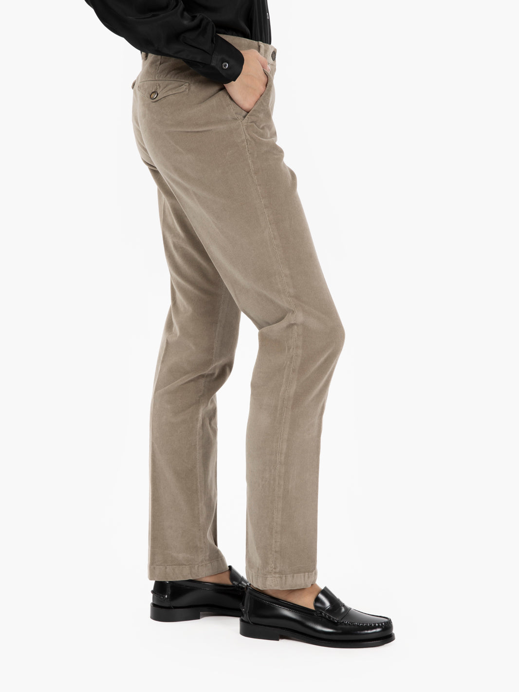 Pantaloni a sigaretta in velluto beige