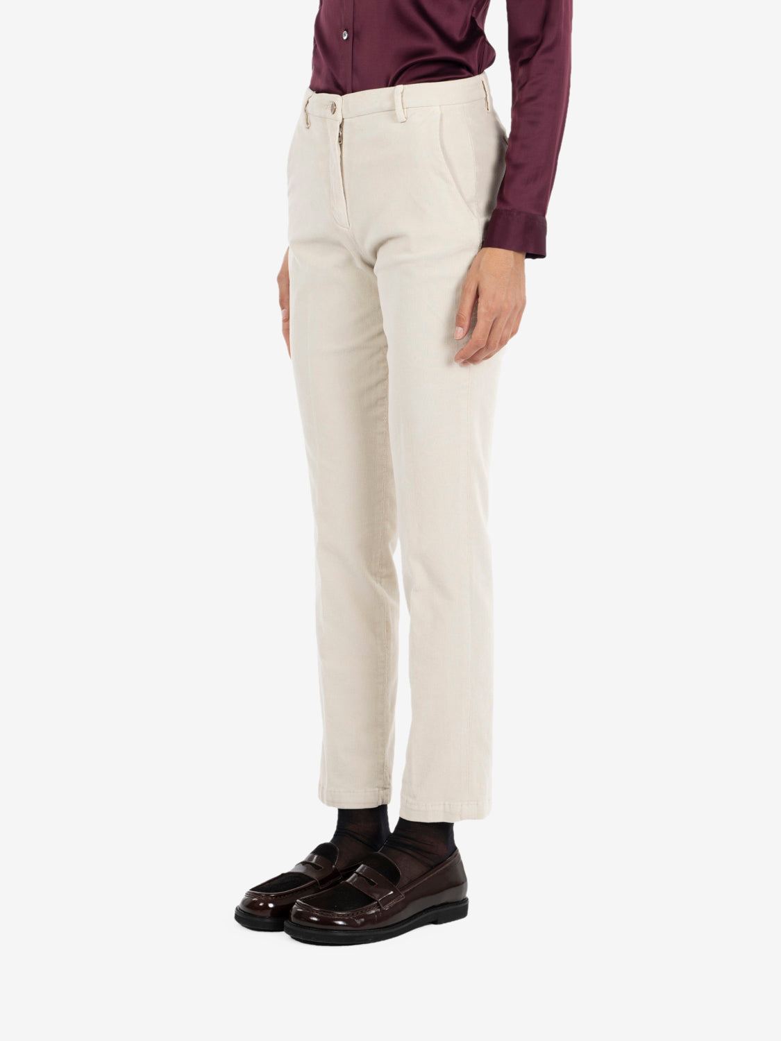 Pantaloni a sigaretta in velluto gesso