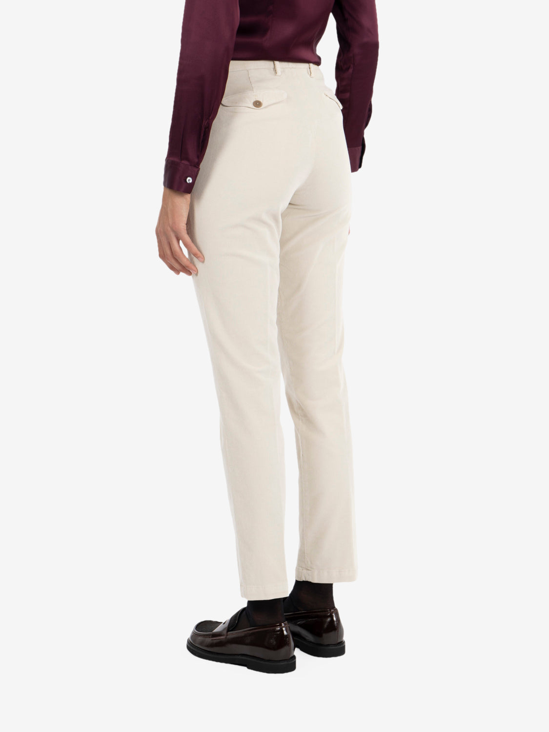 Pantaloni a sigaretta in velluto gesso