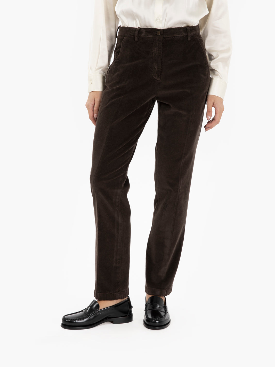 Pantaloni a sigaretta in velluto marrone