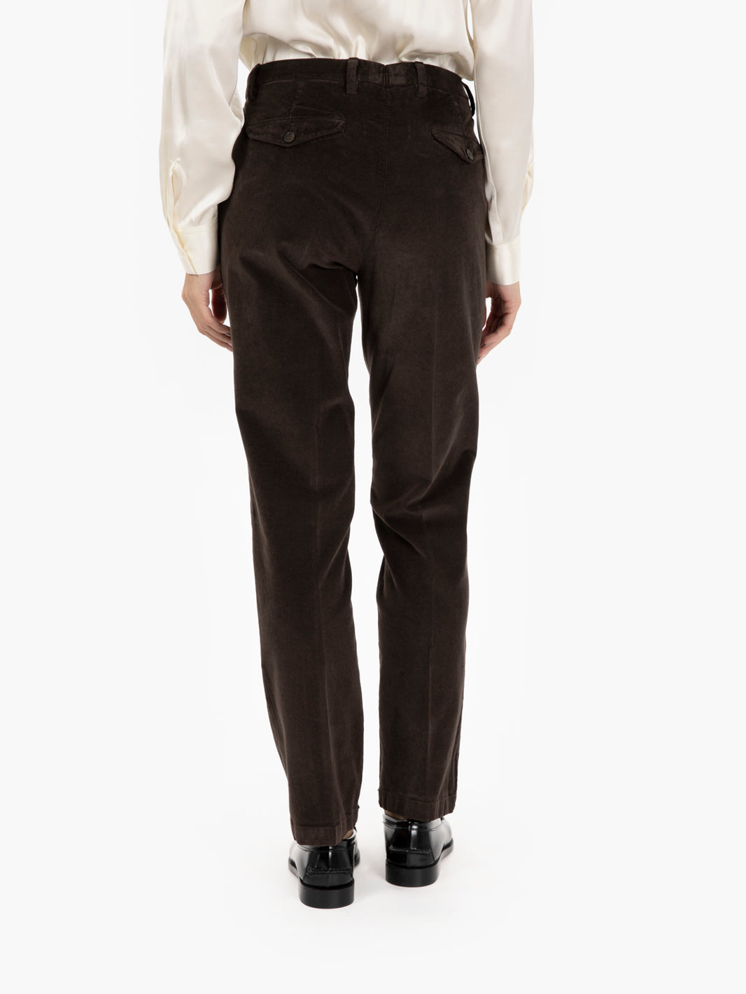 Pantaloni a sigaretta in velluto marrone