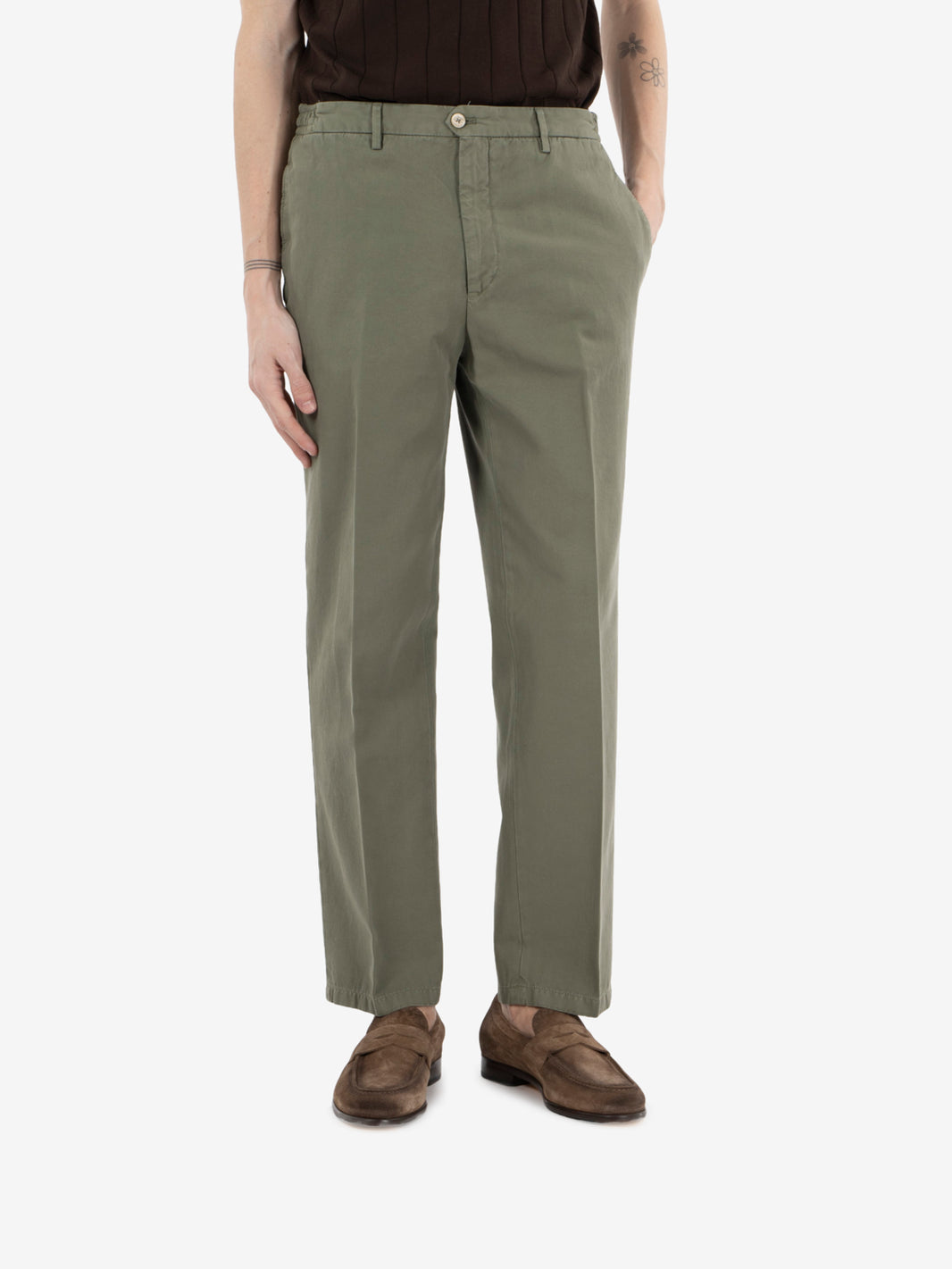 ARSENALD GREEN LINEN-COTTON TRICOAT TROUSERS ARSENALD/300016_00072