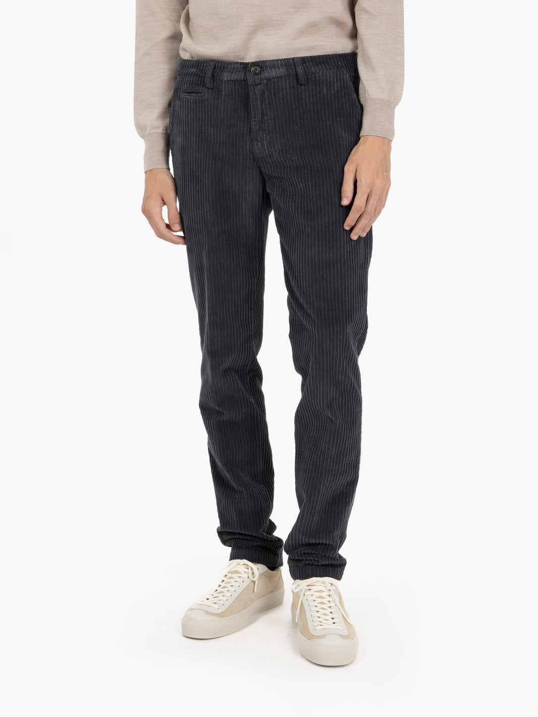 Pantaloni BG05 in cotone a coste grigio antracite