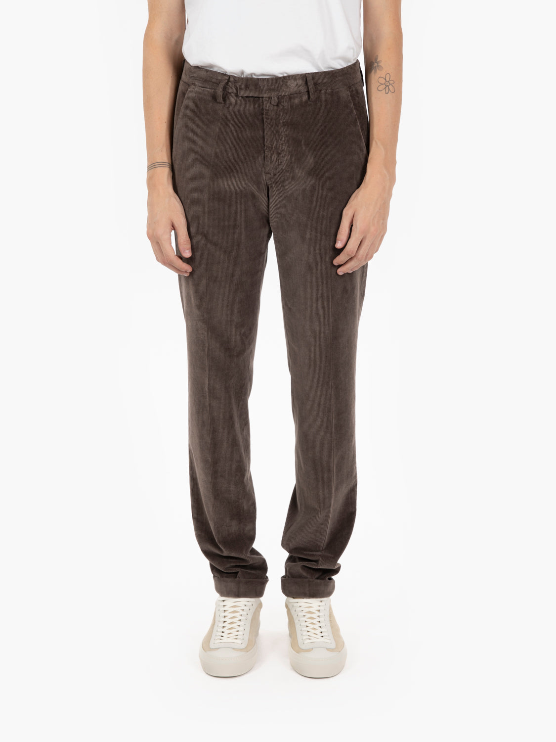 Pantaloni con balza in velluto camoscio