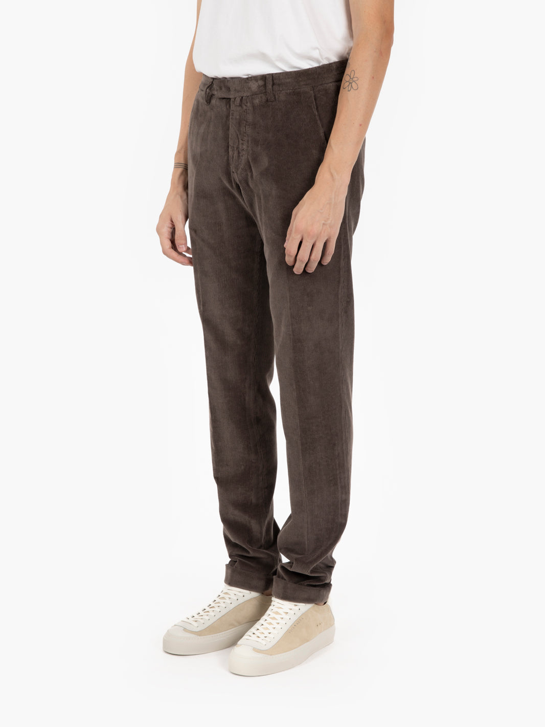 Pantaloni con balza in velluto camoscio