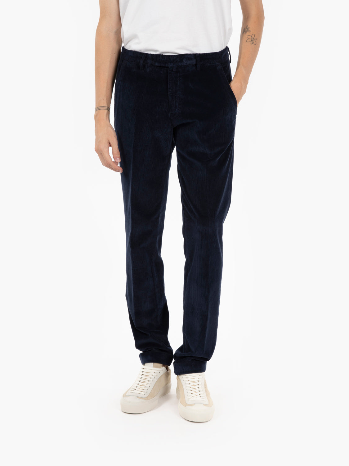 Pantaloni con balza in velluto navy