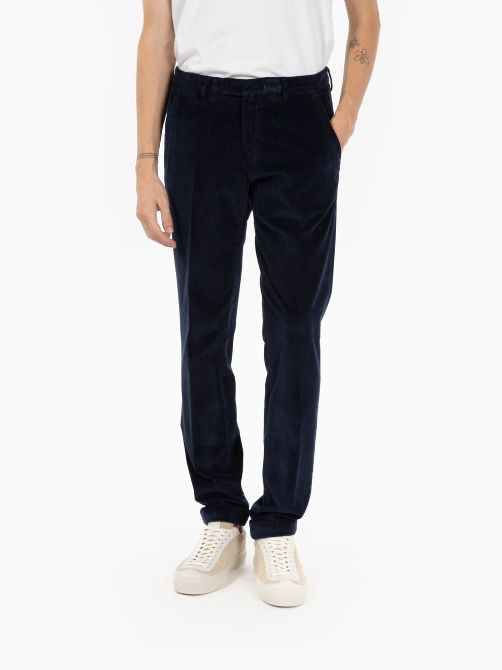 Pantaloni con balza in velluto navy