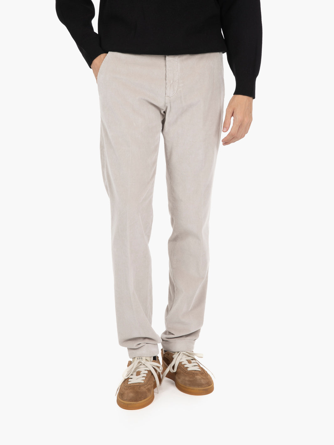 Pantaloni con balza in velluto yuta