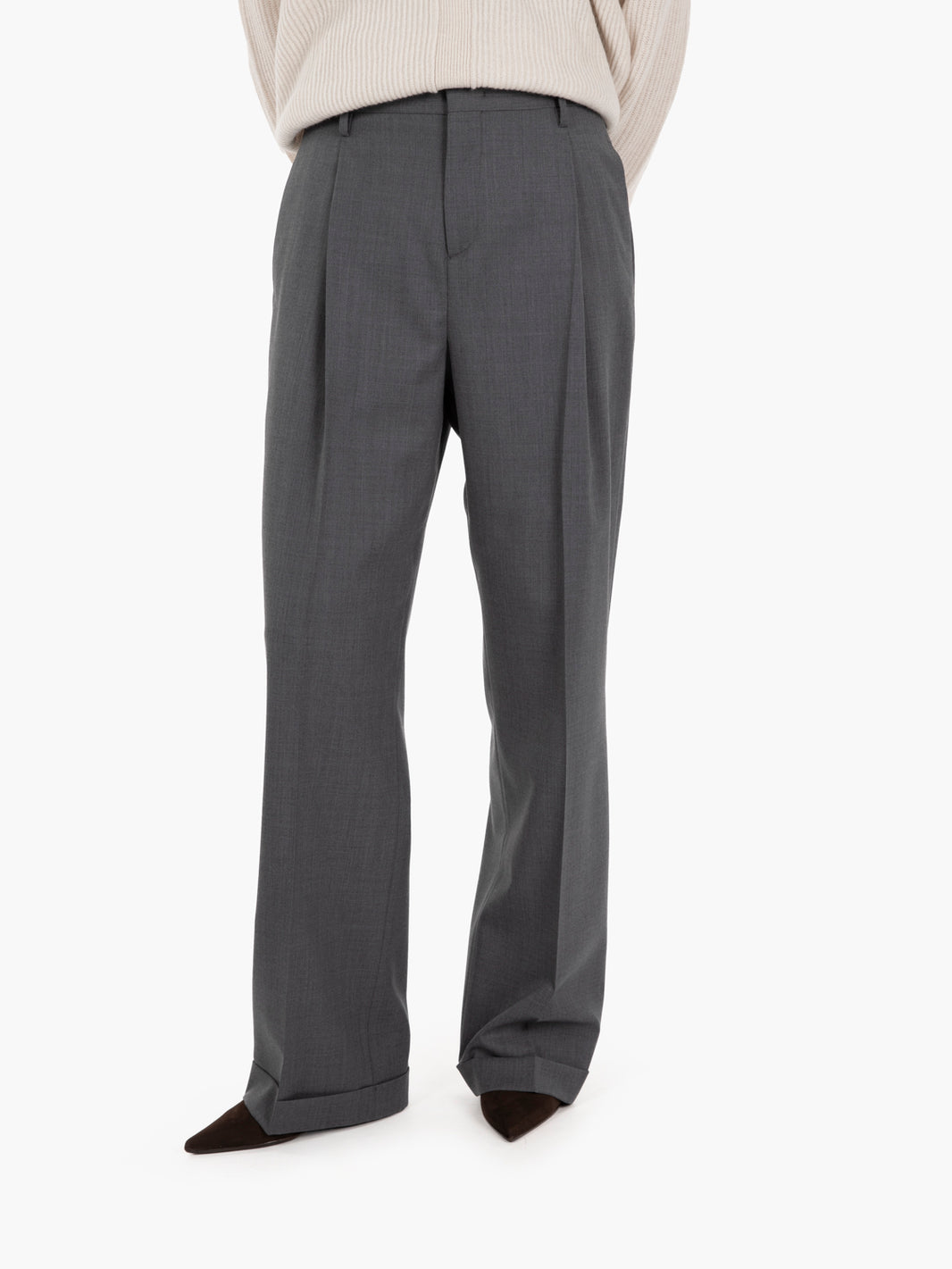 Pantaloni con pinces in misto lana grigi