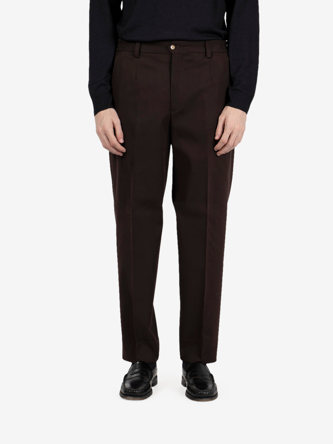 Portofinos dark brown trousers with pleats