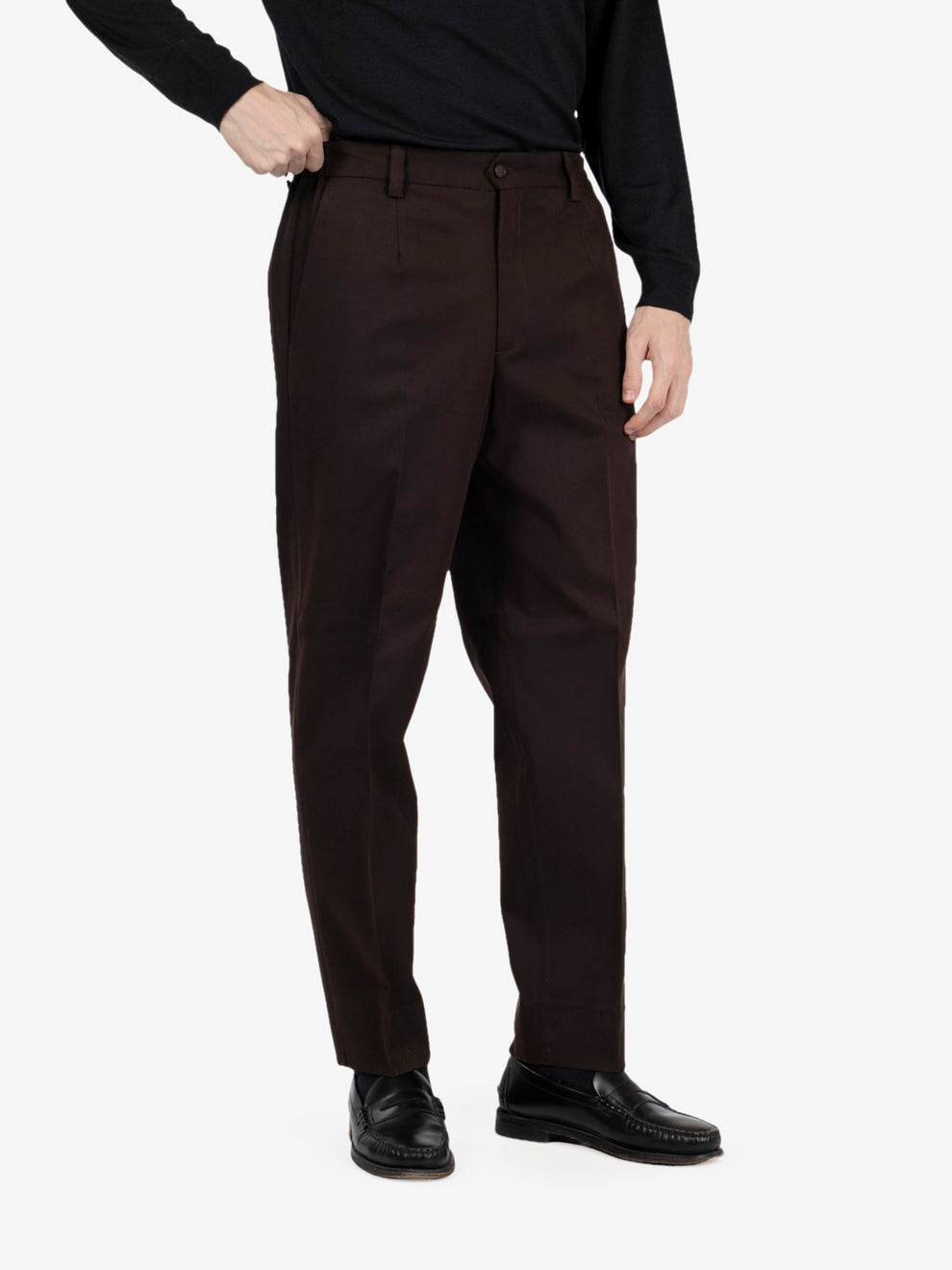 Portofinos dark brown trousers with pleats