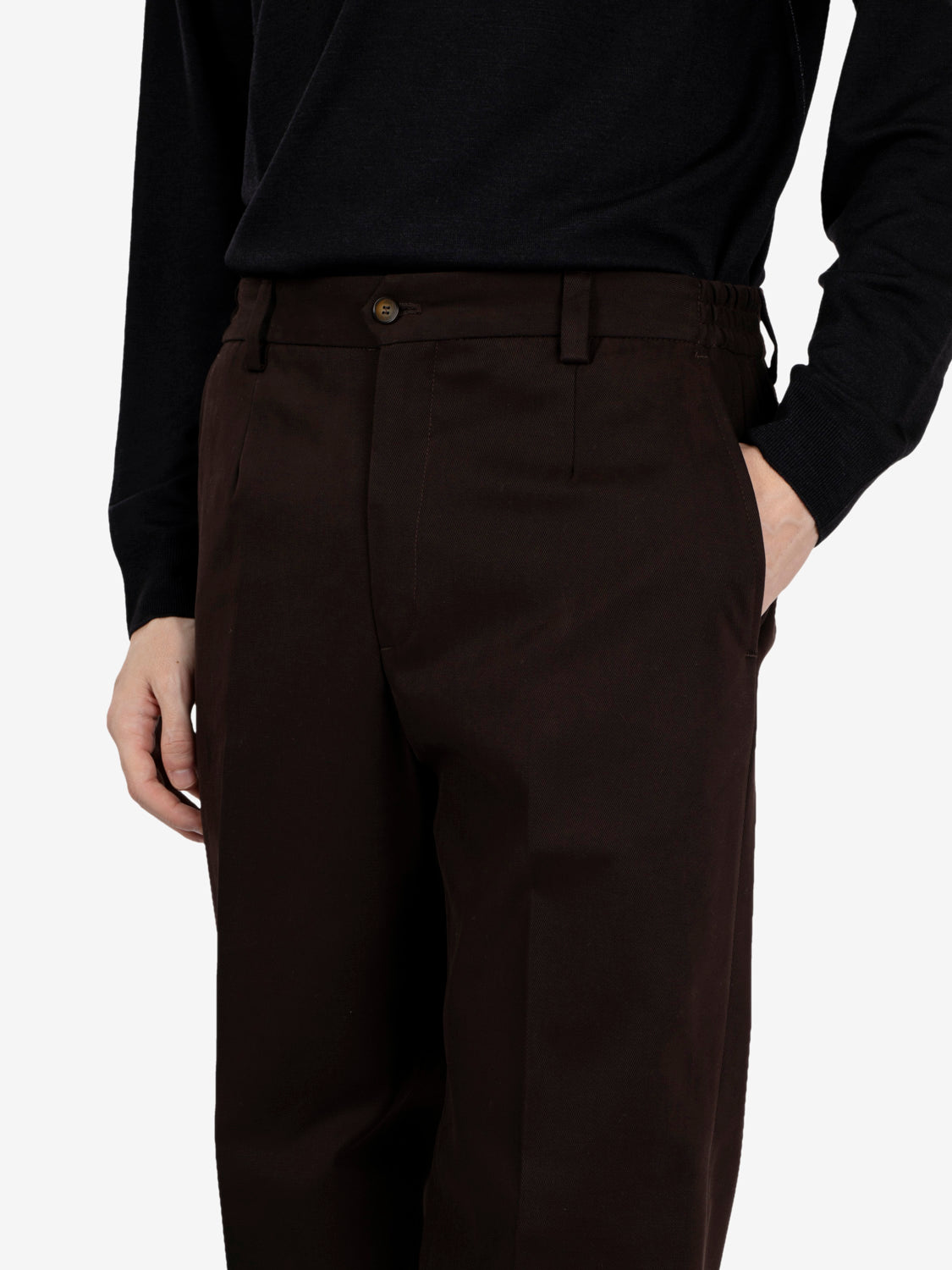 Portofinos dark brown trousers with pleats