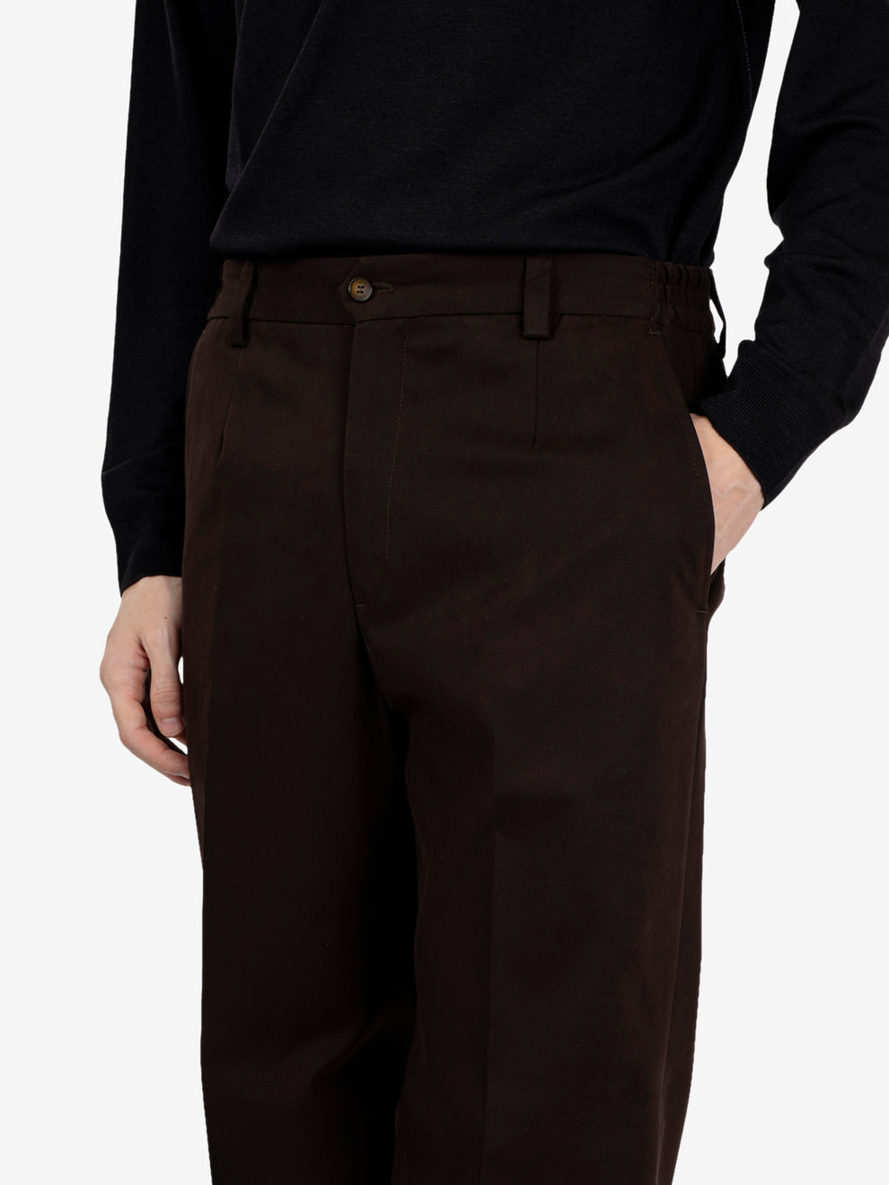 Portofinos dark brown trousers with pleats