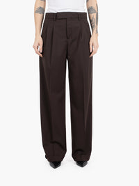 Double pleated trousers in brown wool
