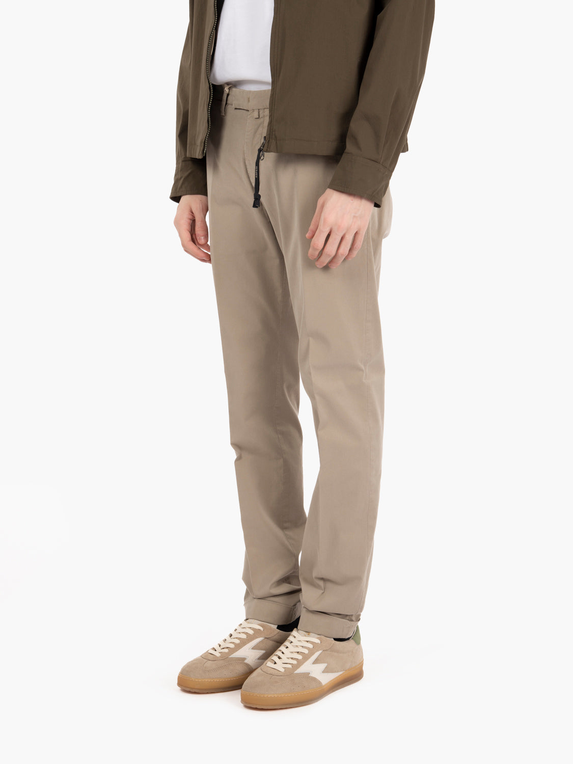 Pantaloni in cotone e tencel tortora