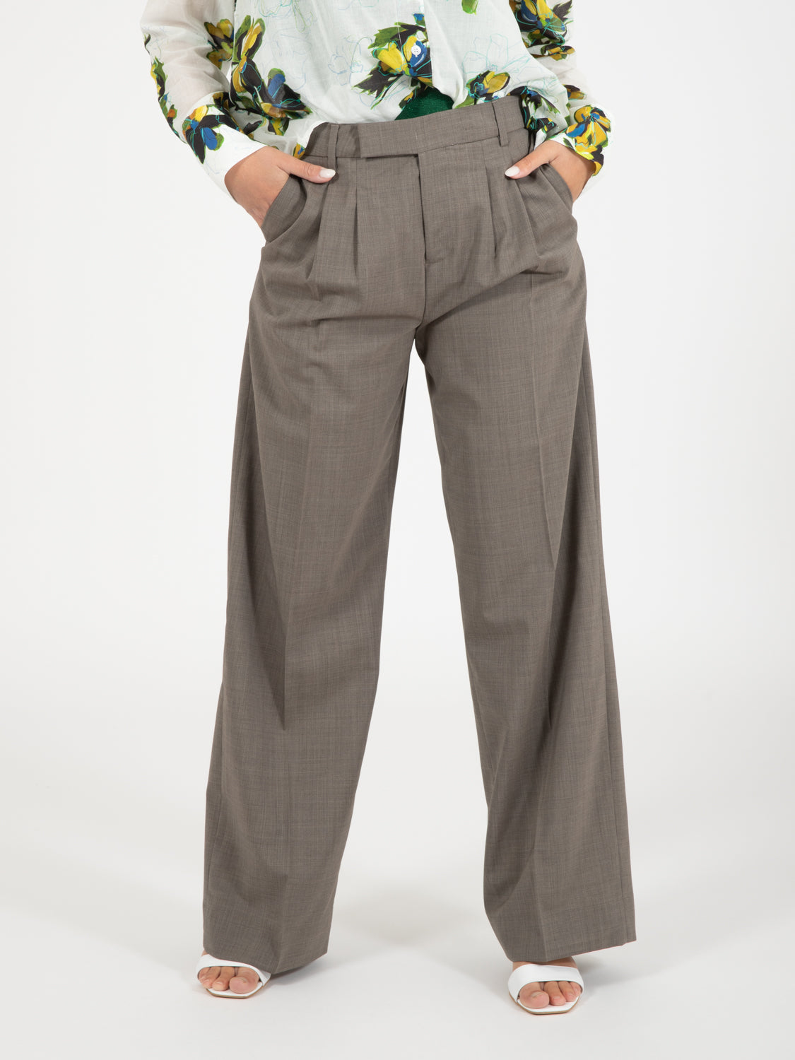 Pantaloni in misto lana tortora