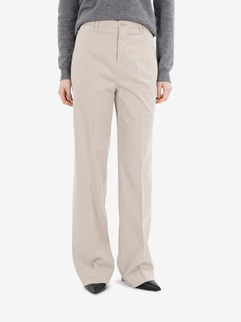 Pantaloni palazzo in cotone sabbia