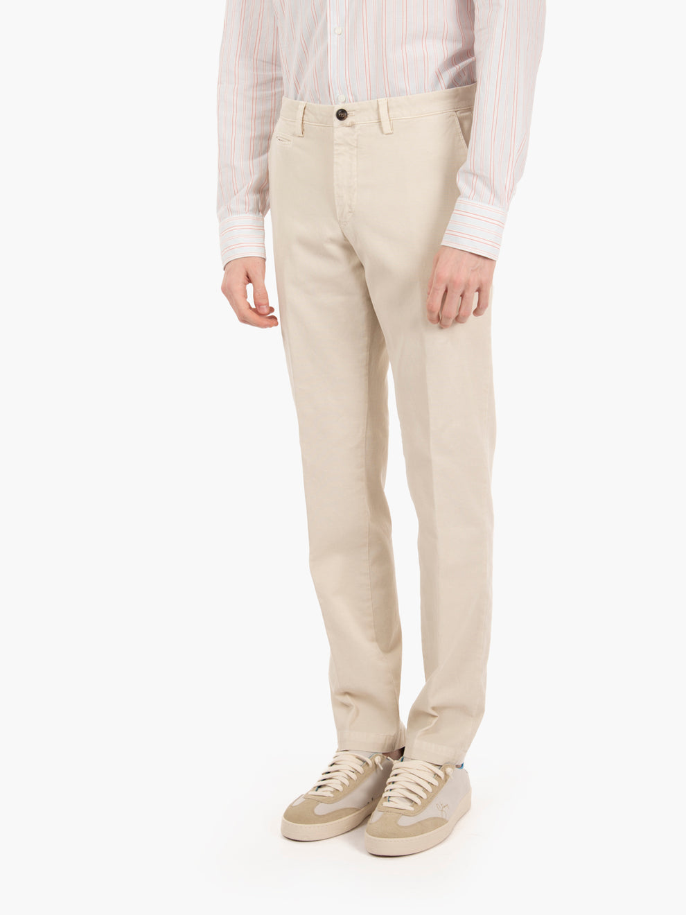 Cream linen and cotton tricotina trousers