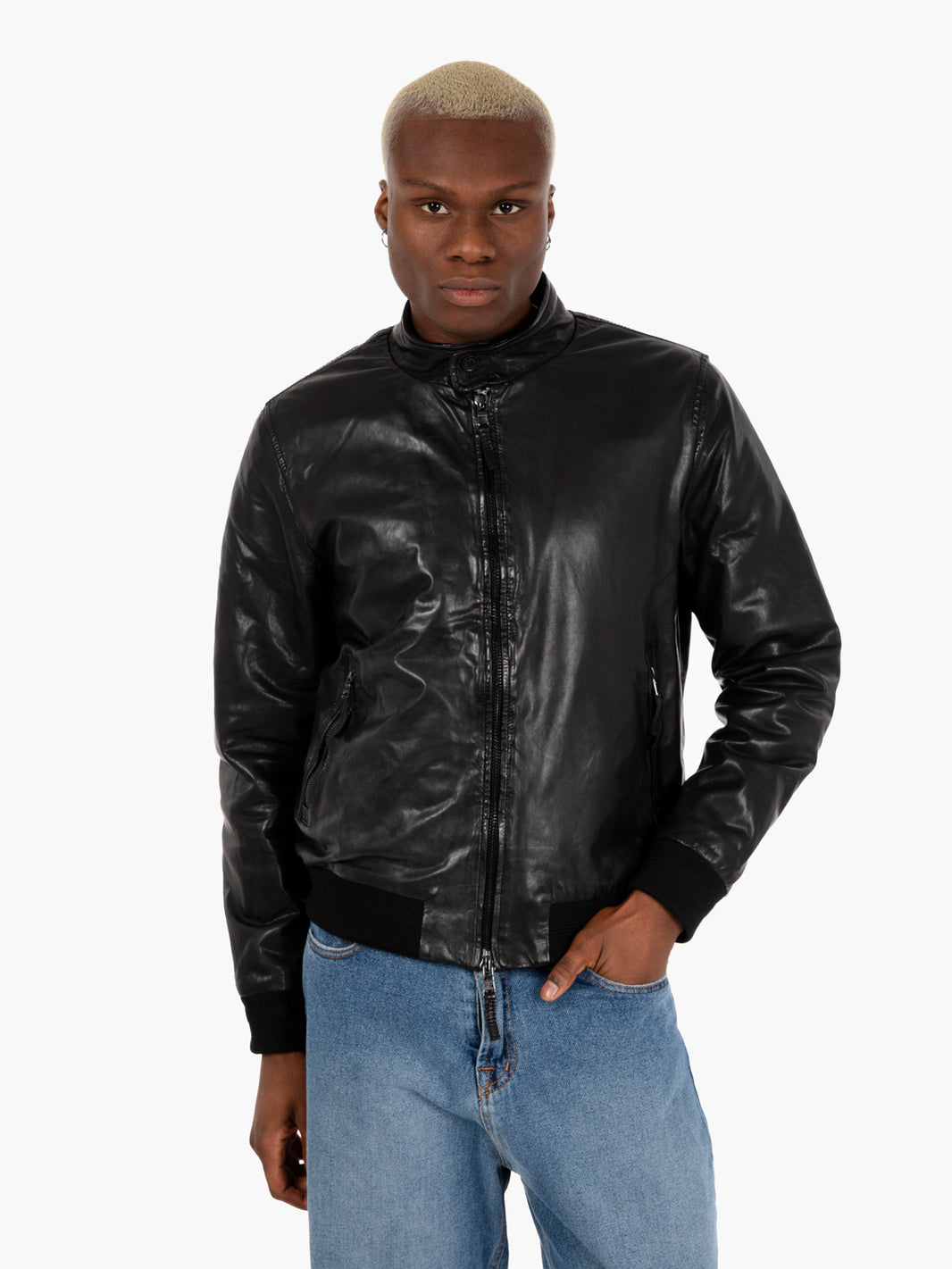 Bomber in pelle nero