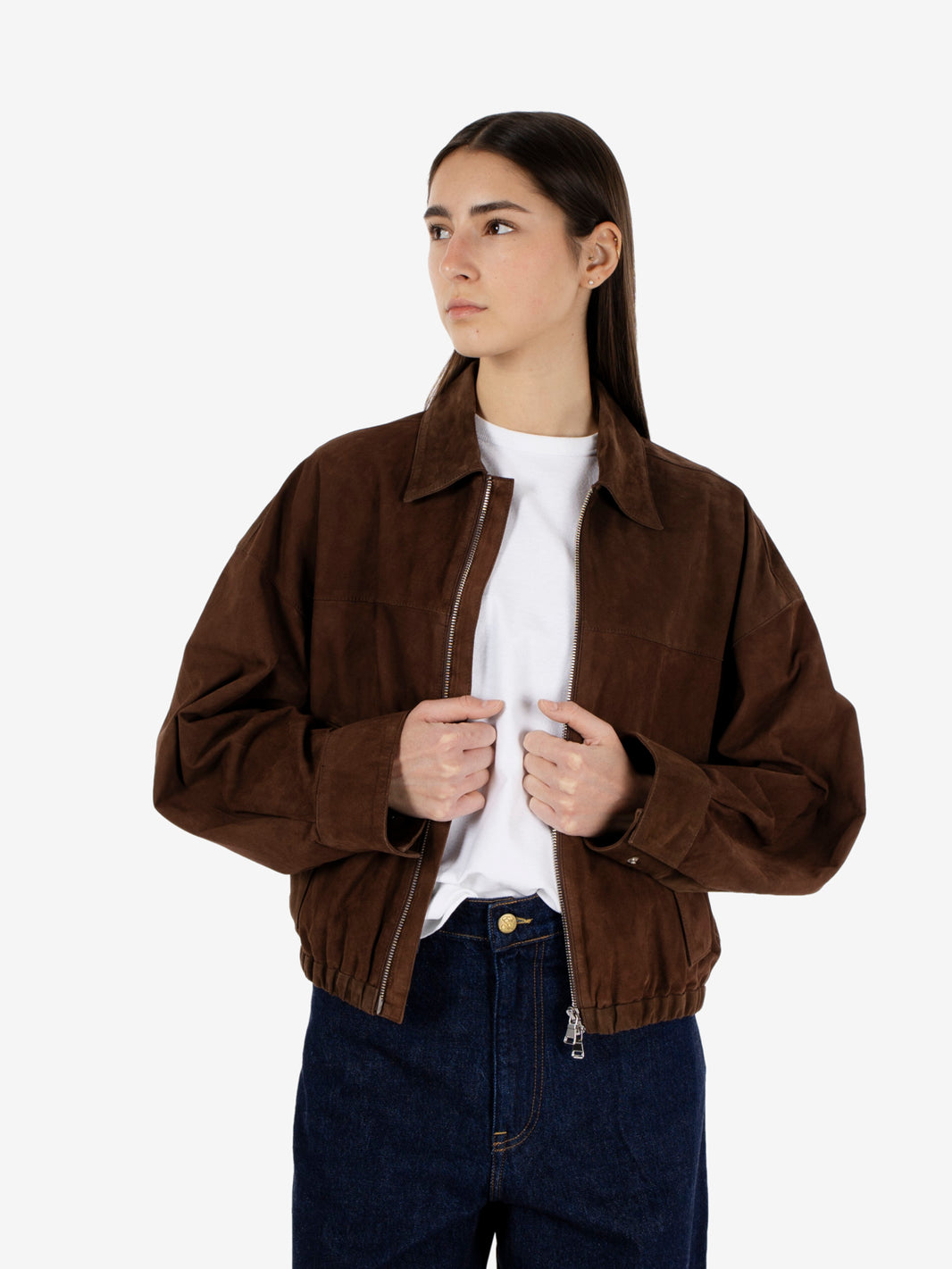 Bomber in suede caffè