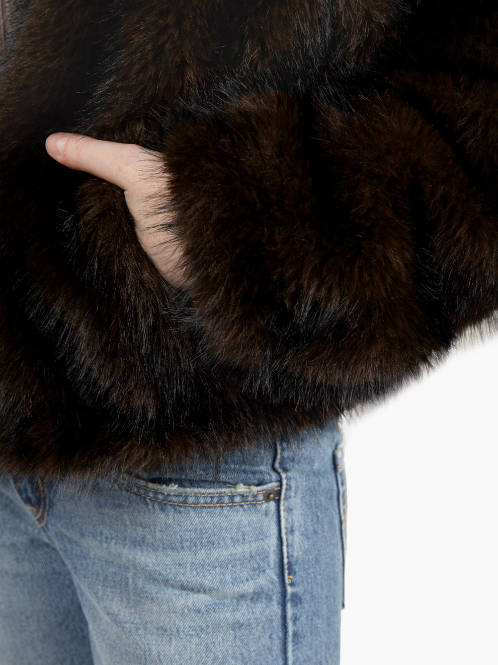 Bomber zip in ecopelliccia moro