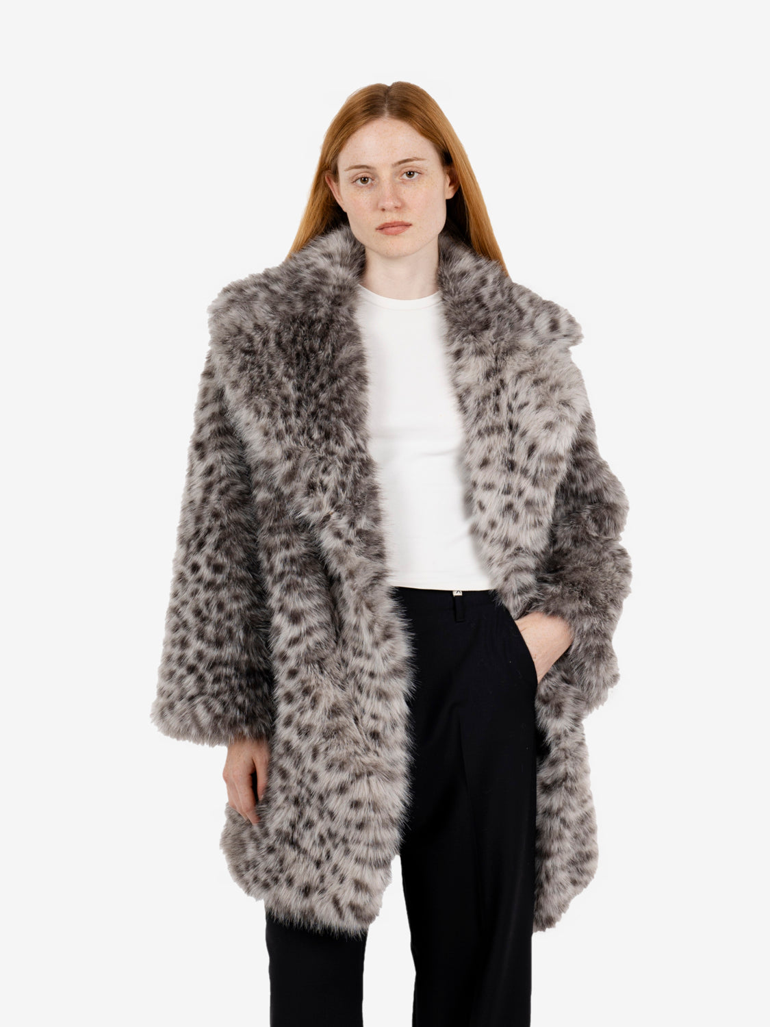 Cappotto ecopelliccia animalier ghiaccio