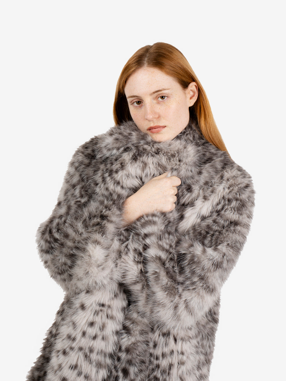 Cappotto ecopelliccia animalier ghiaccio