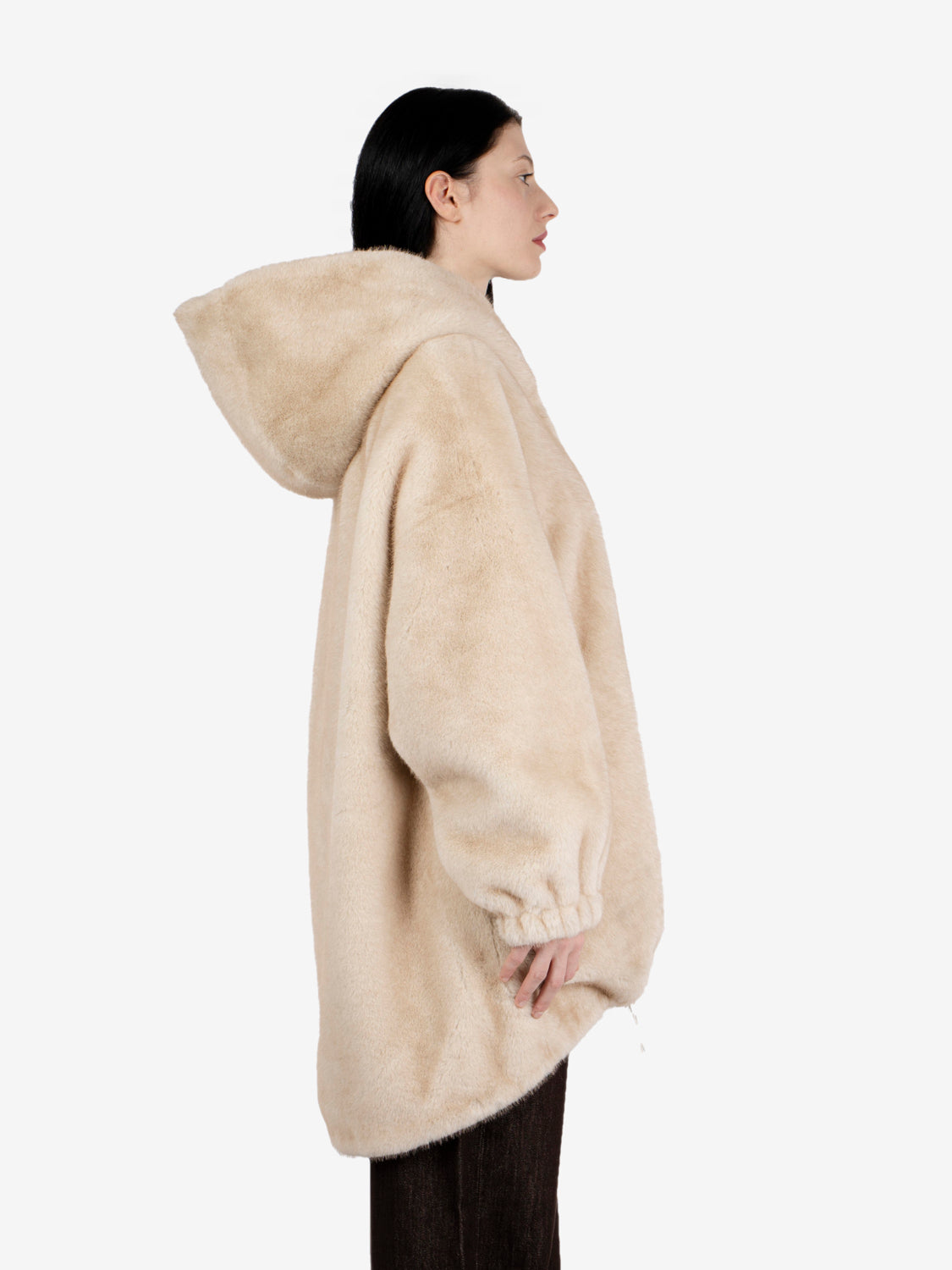 Cream faux fur hooded jacket