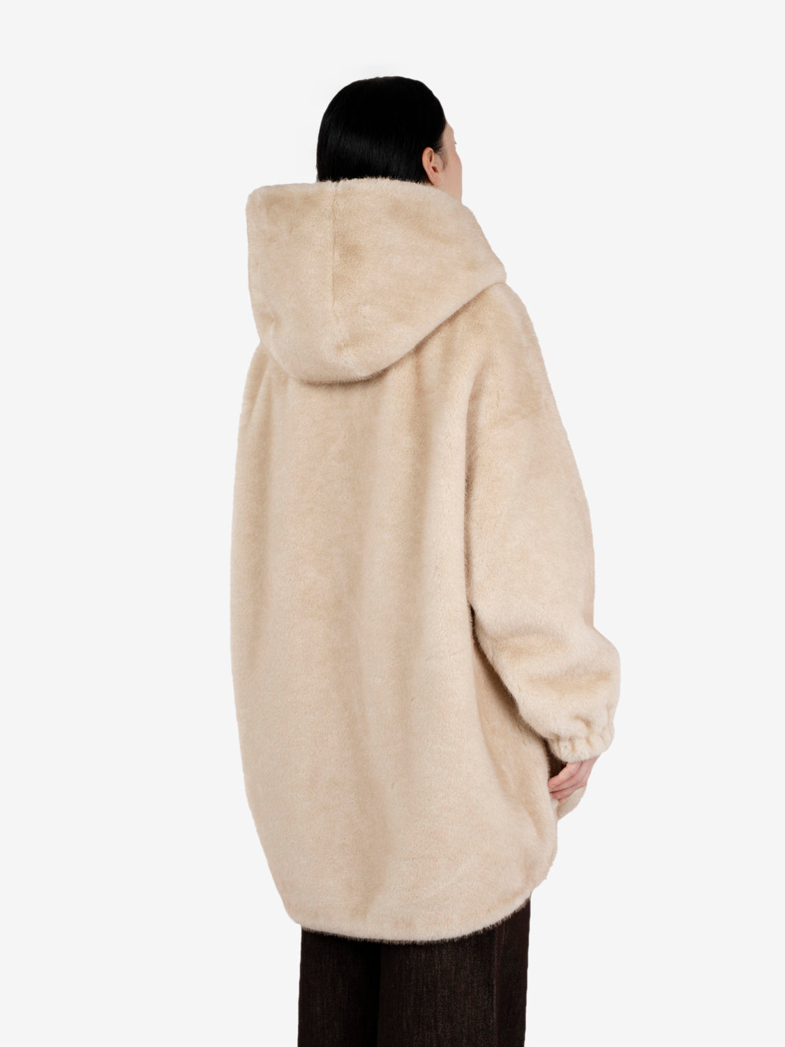 Cream faux fur hooded jacket