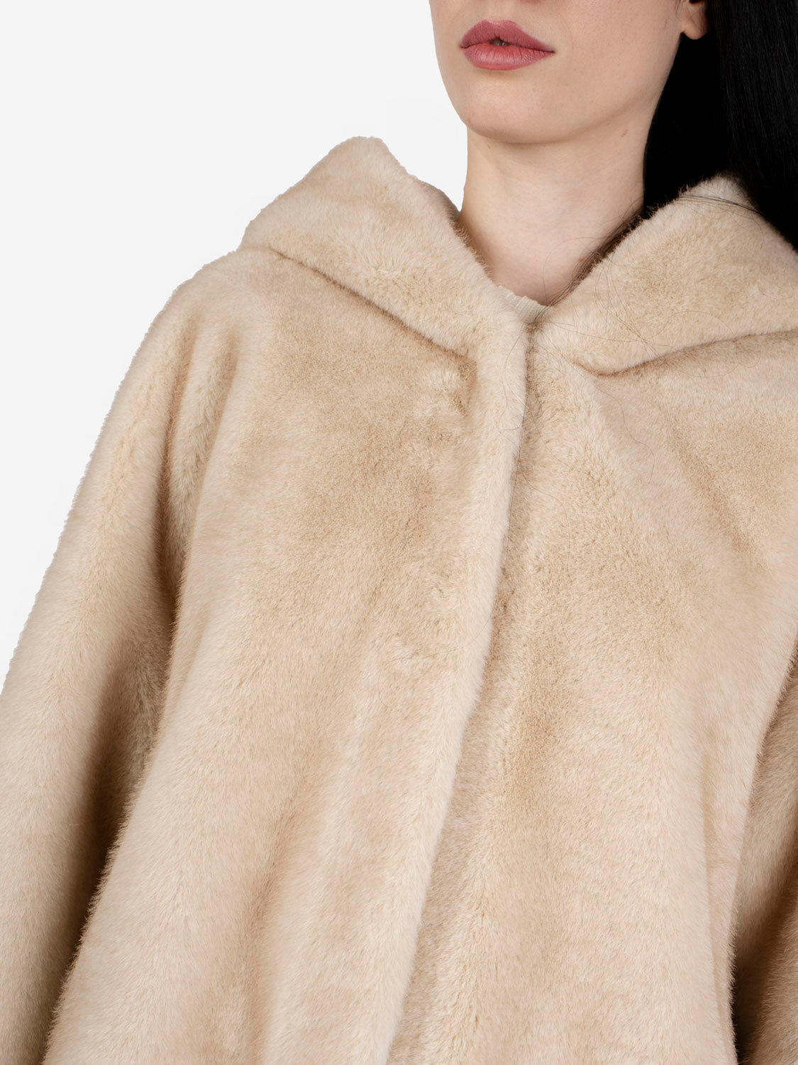 Cream faux fur hooded jacket