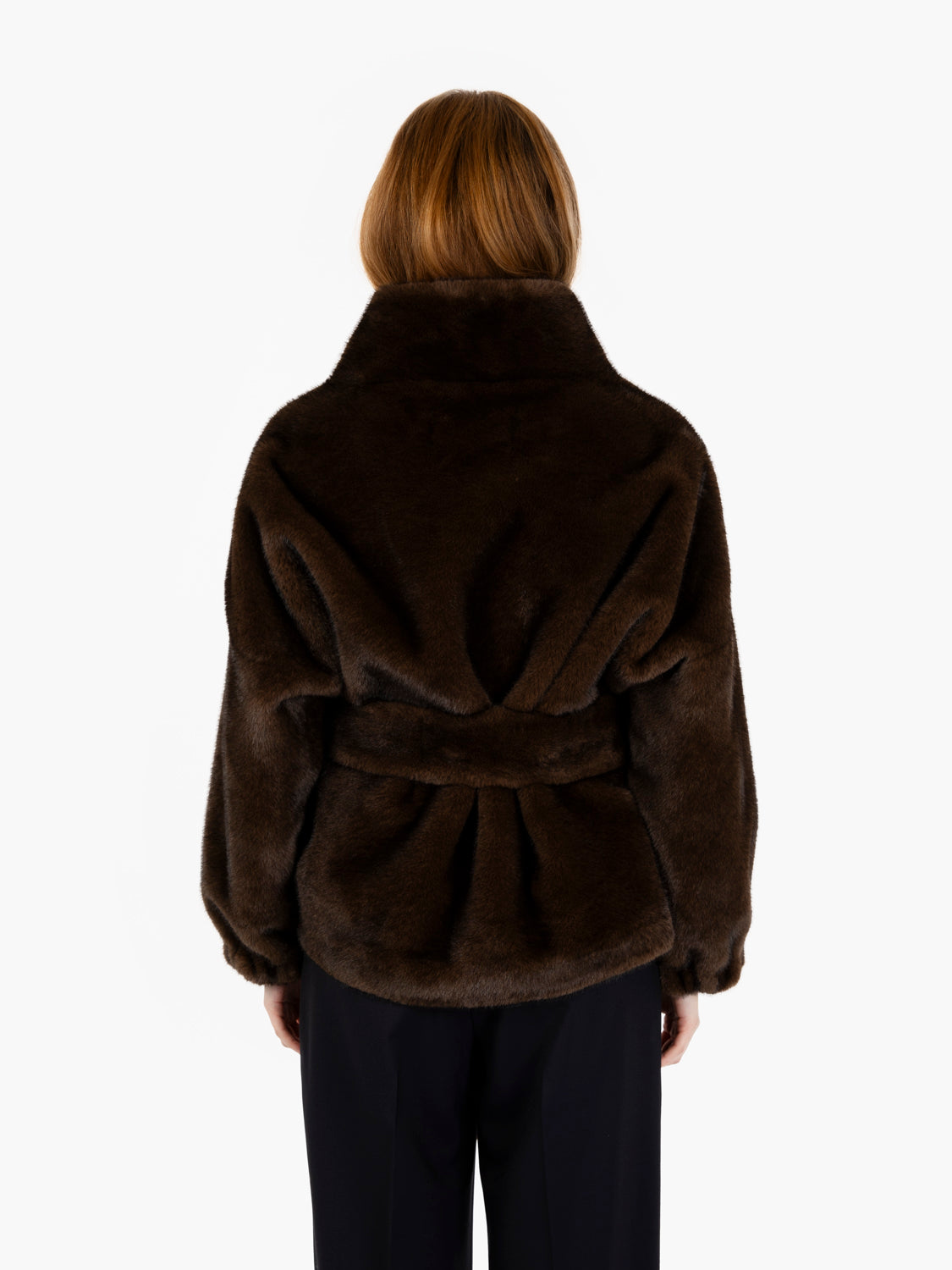 Faux fur with brown sash