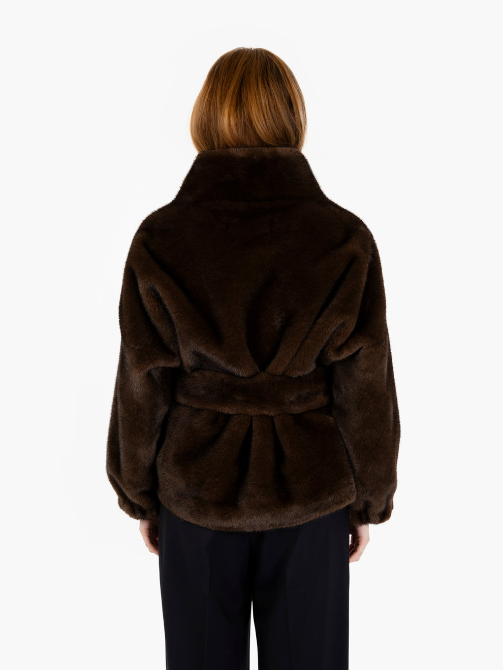 Faux fur with brown sash