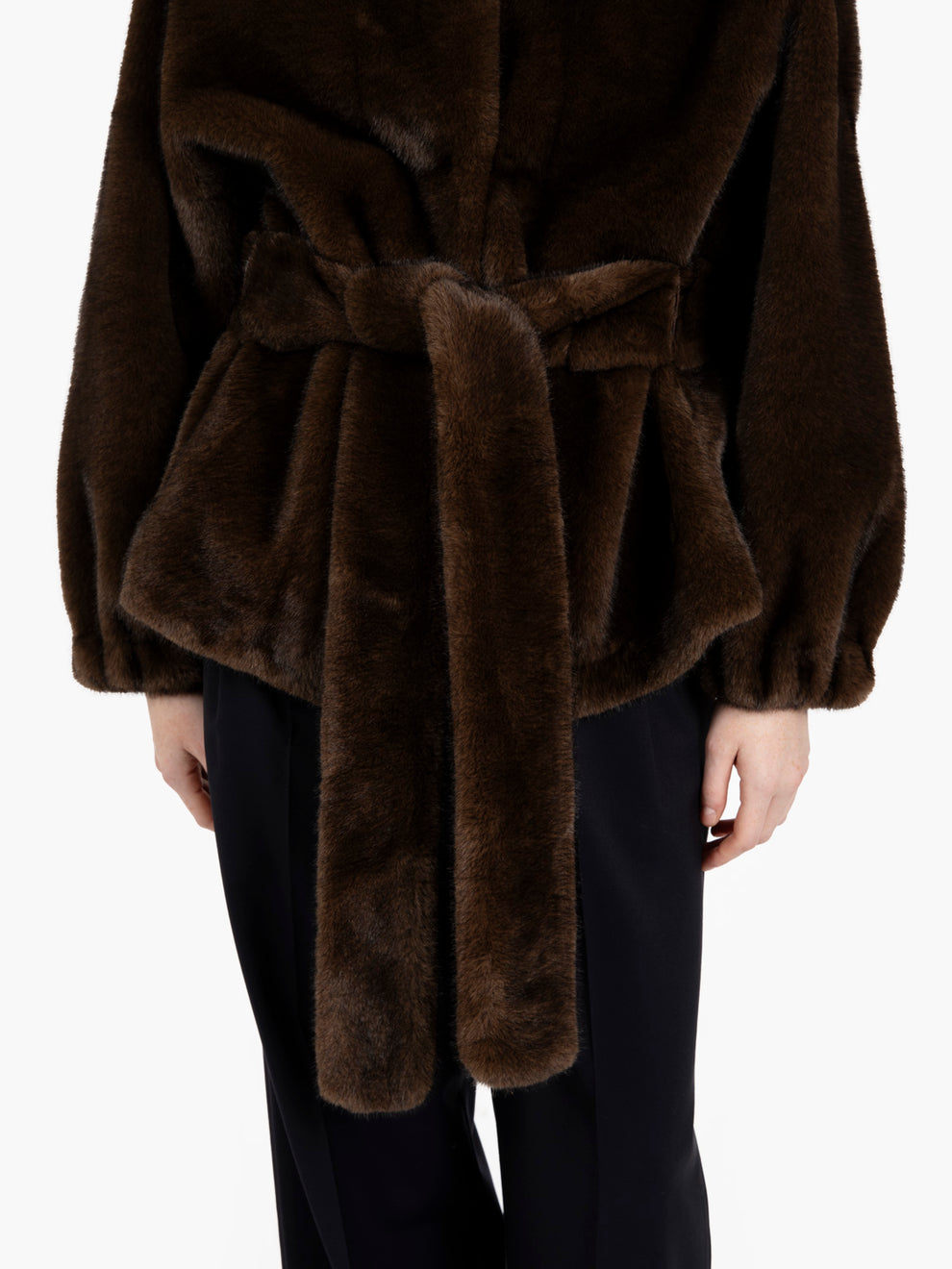 Faux fur with brown sash