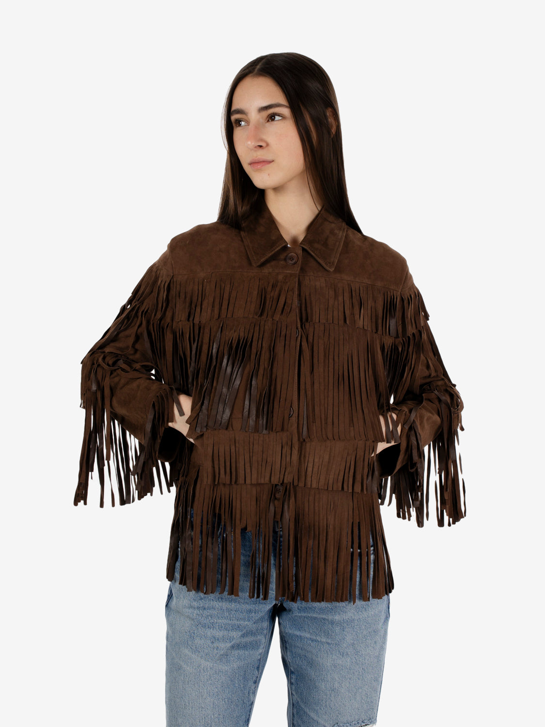 Giacca con frange caffè