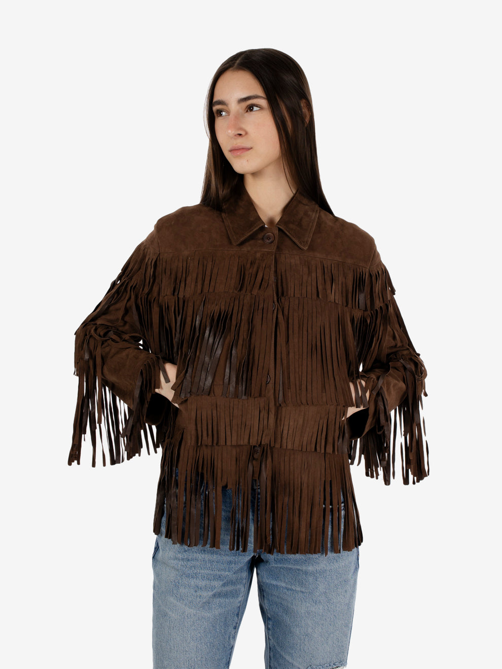 Giacca con frange caffè