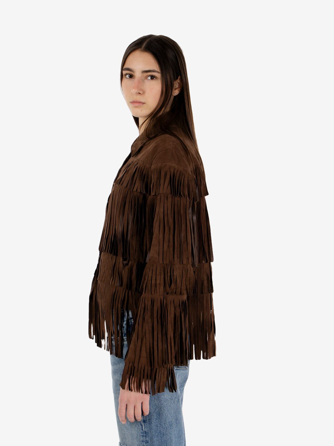 Giacca con frange caffè