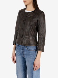 Giacca crop in pelle moro antico