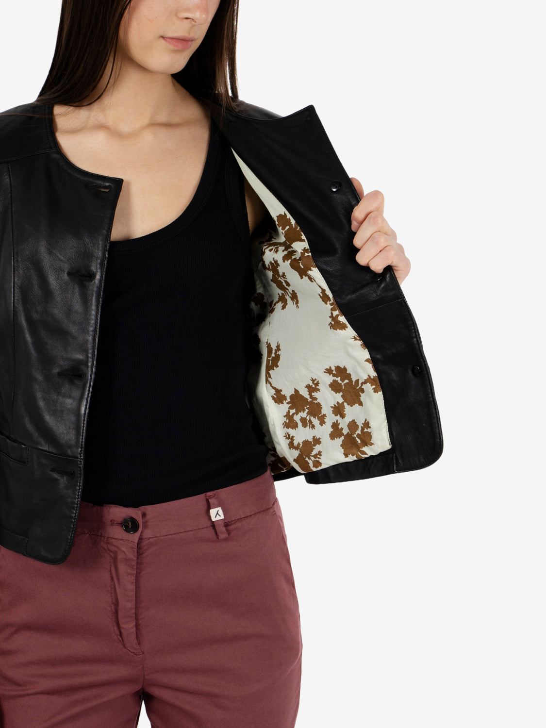 Giacca crop in pelle nera