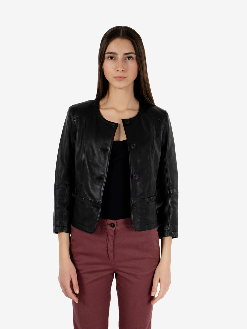 Giacca crop in pelle nera