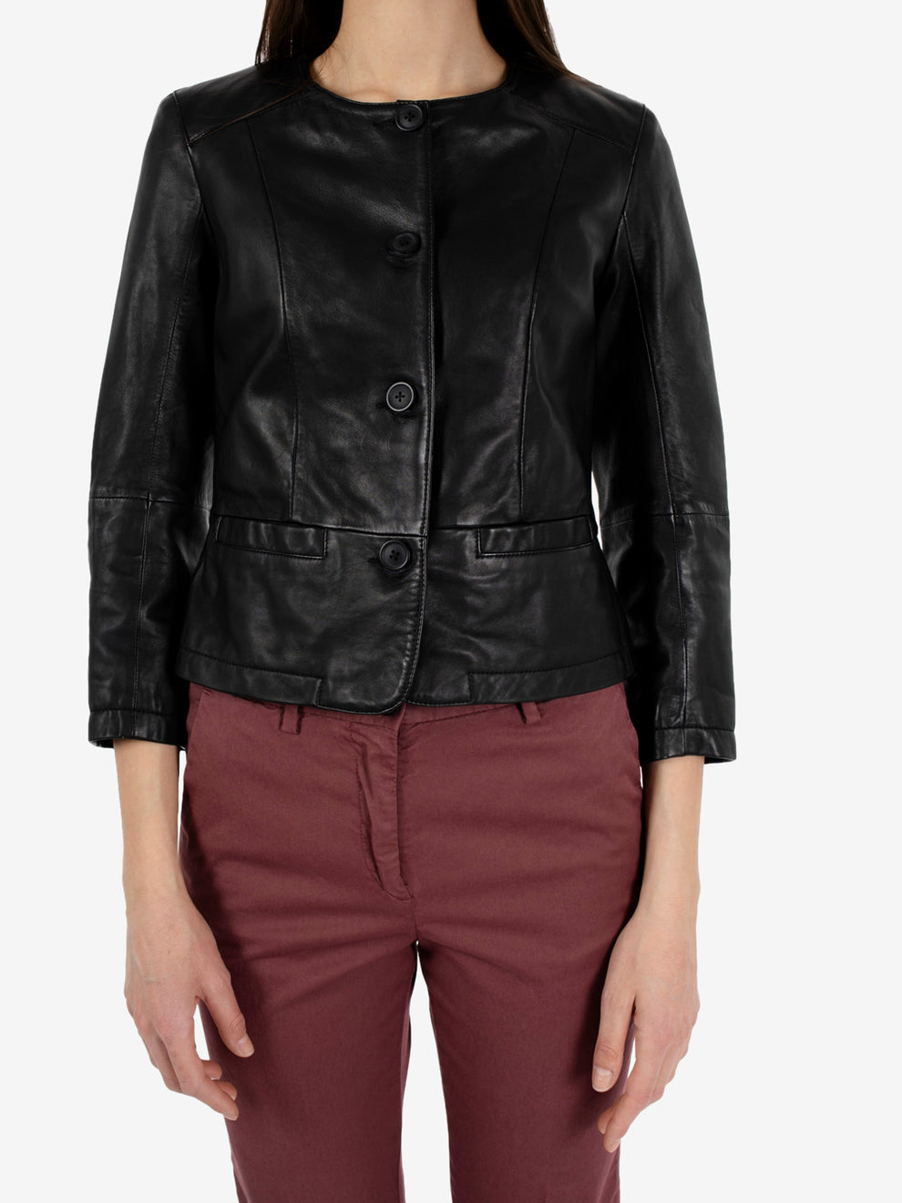 Giacca crop in pelle nera