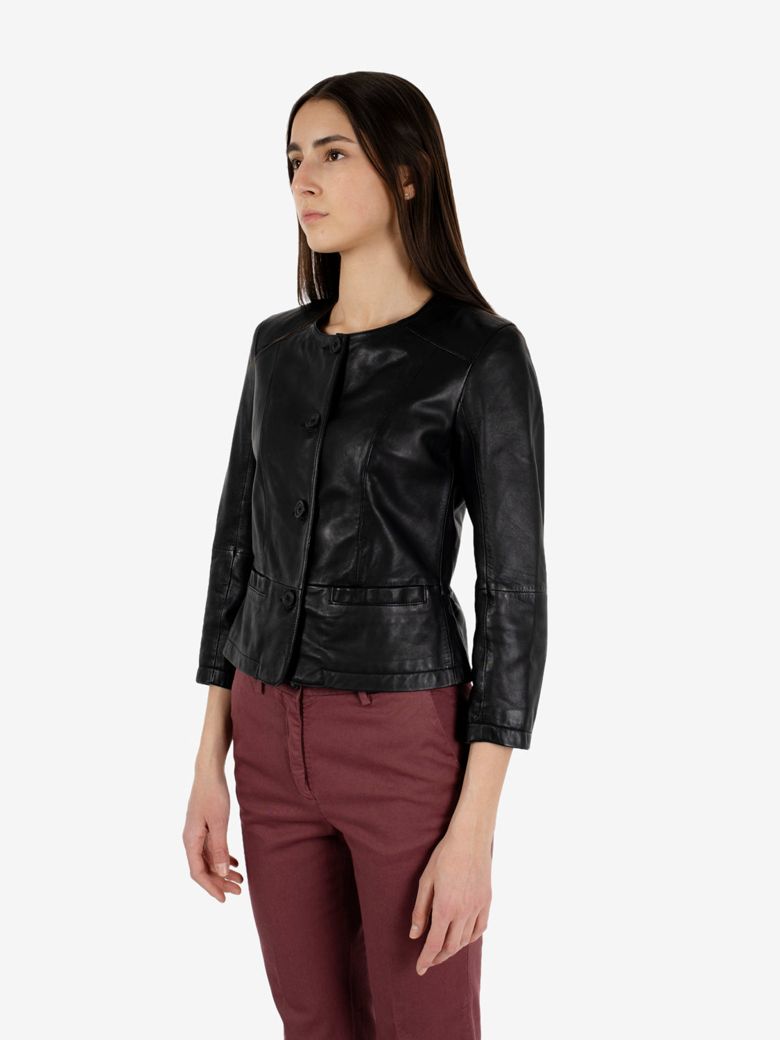 Giacca crop in pelle nera