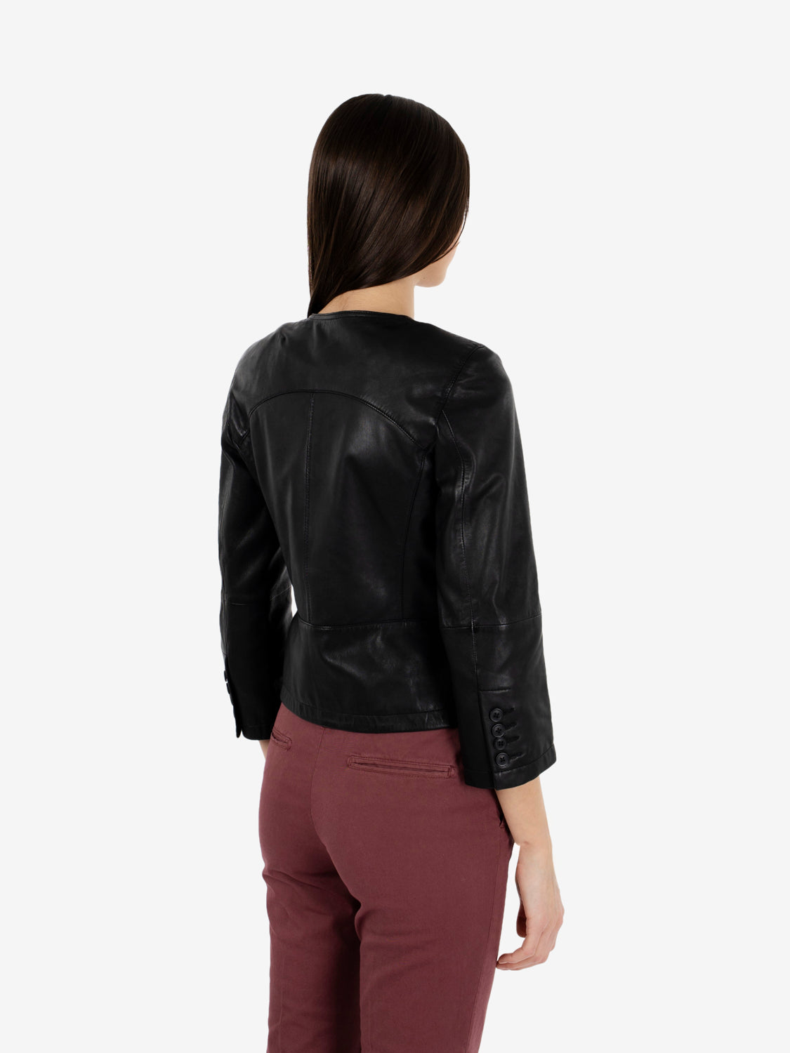 Giacca crop in pelle nera